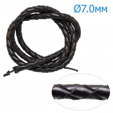 Шнур кожаный плетеный черный, Ø7.0мм, 65-75см