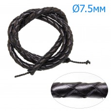 Шнур кожаный плетеный черный, Ø7.5мм, 65-75см