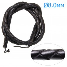 Шнур кожаный плетеный черный, Ø8.0мм, 65-75см